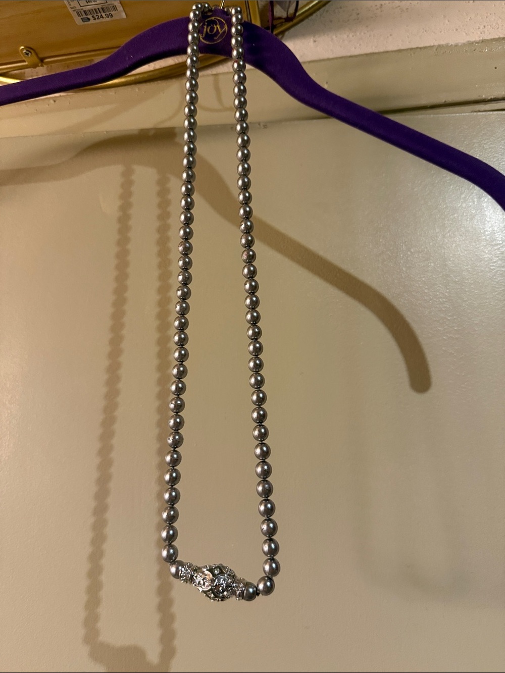Silver Pearl Bead Necklace with Decorative Clasp - Women Jewelry
